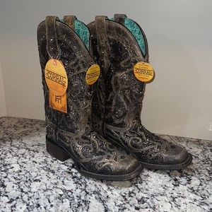 NWT Corral Black Glitter Inlay Square Toe Boot